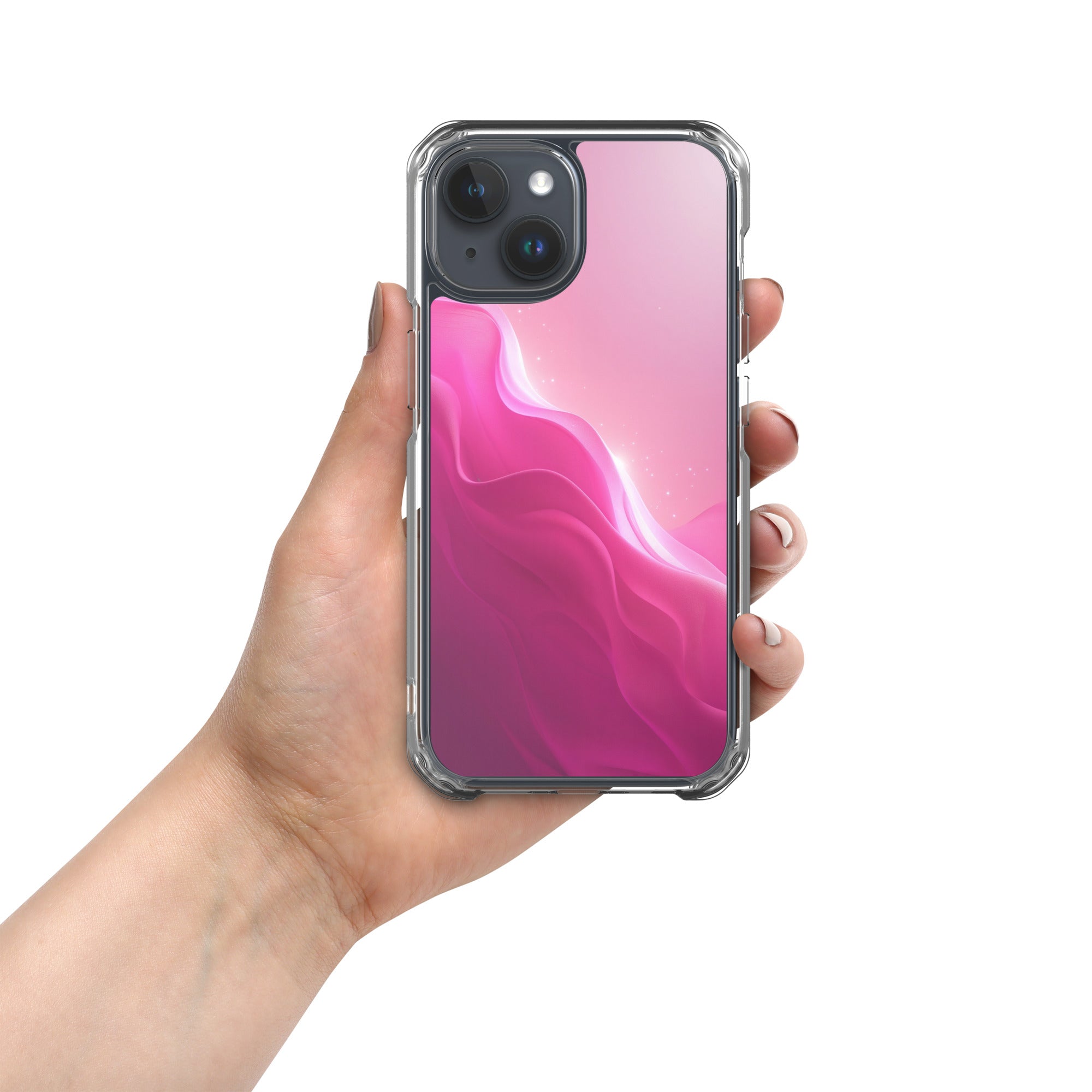 Pink Velvet Waves Dream Clear Case for iPhone 15 - Abstract Pink Gradient Protective Cover