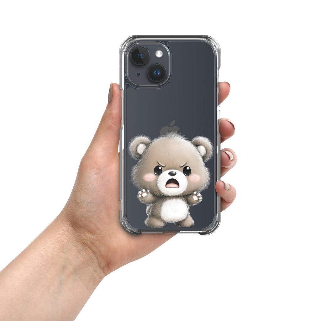 Angry Cute Bear Clear Case for iPhone 15 - Funny Kawaii Bear Protective Cover