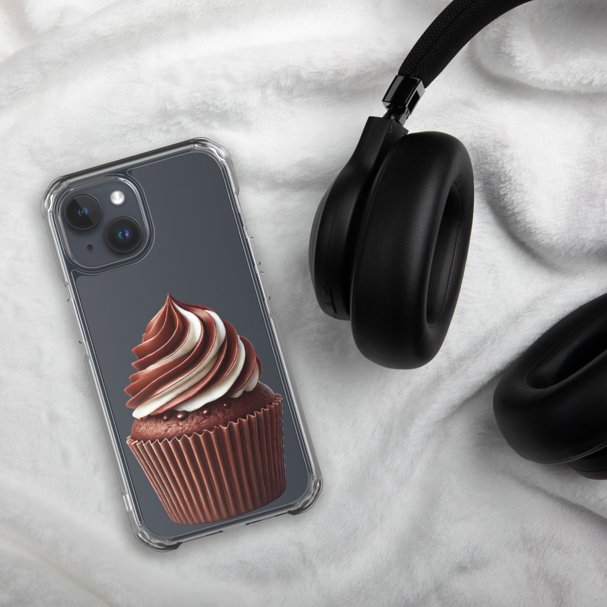 Chocolate Vanilla Swirl Cupcake Clear Case for iPhone 15 - Dessert Aesthetic Protective Cover