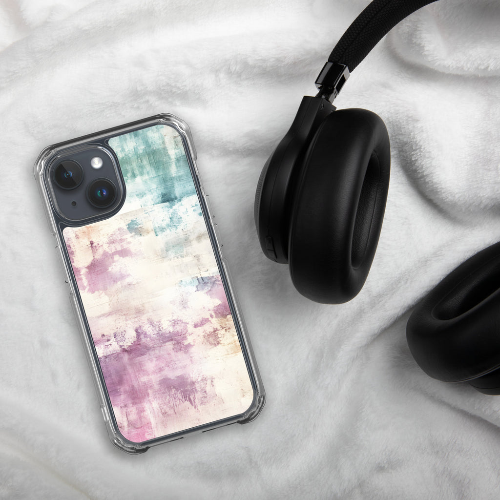 Pastel Abstract Brushstroke Clear Case for iPhone 15 - Artistic Pastel Pattern Protective Cover