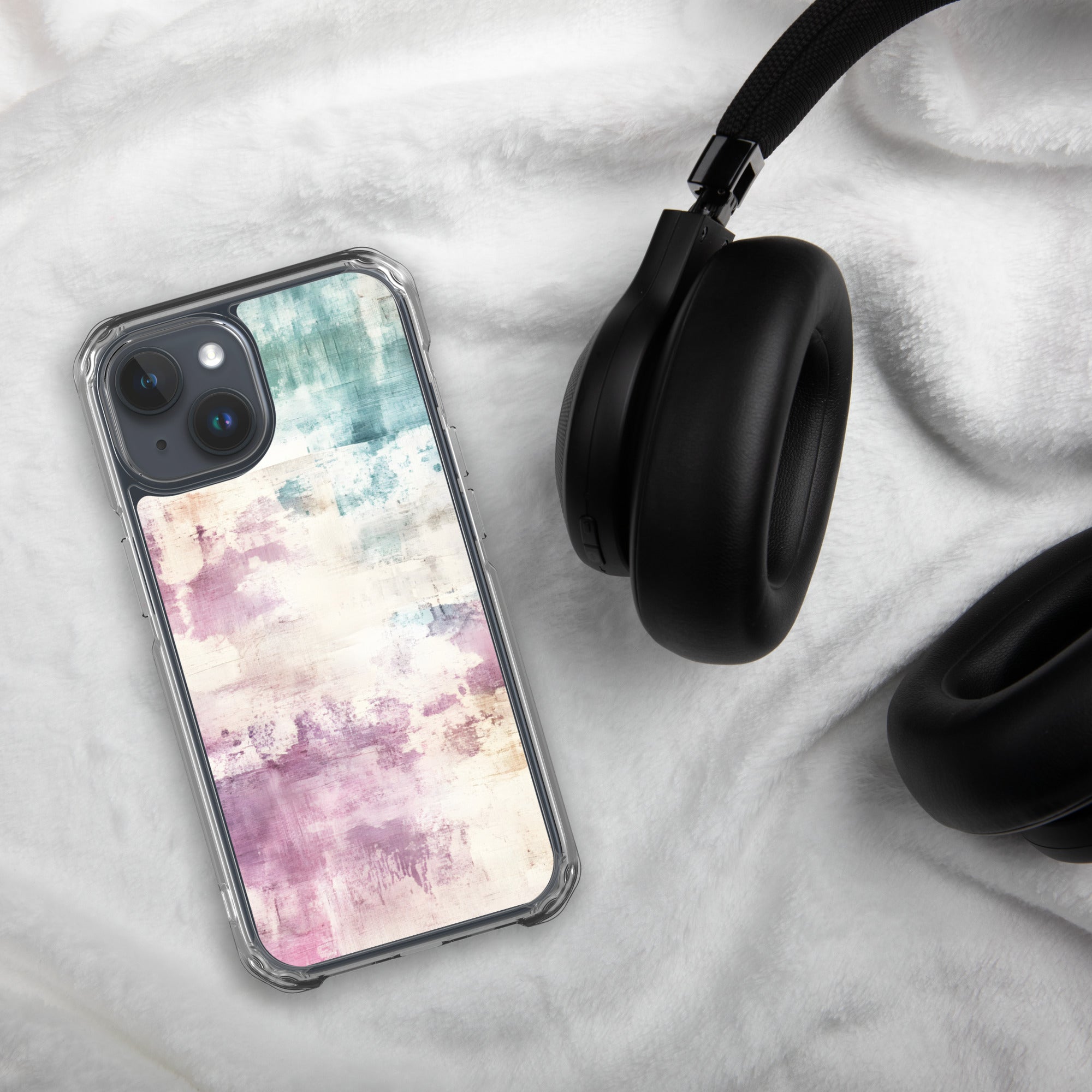 Pastel Abstract Brushstroke Clear Case for iPhone 15 - Artistic Pastel Pattern Protective Cover