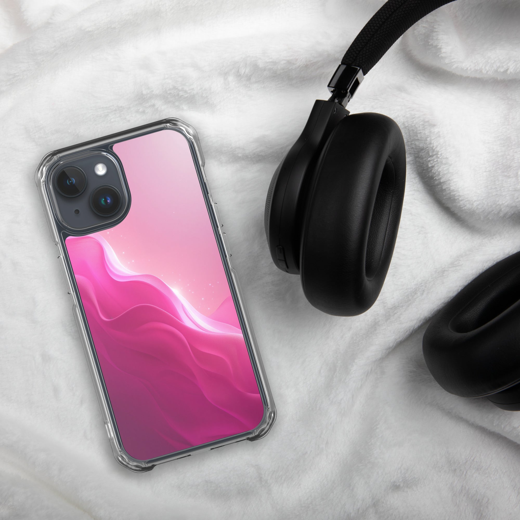 Pink Velvet Waves Dream Clear Case for iPhone 15 - Abstract Pink Gradient Protective Cover