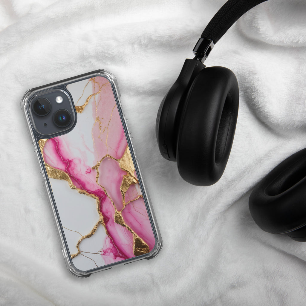 Pink Golden Marble Luxe Clear Case for iPhone 15