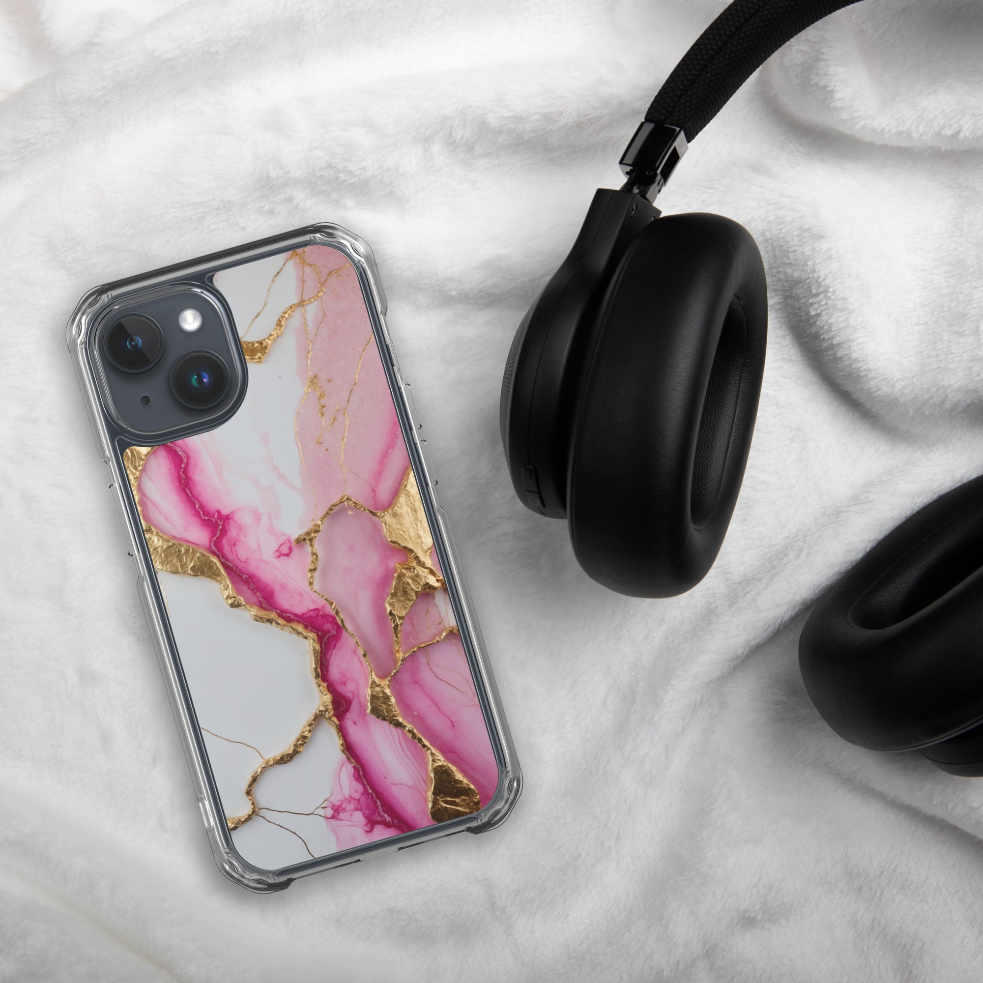 Pink Golden Marble Luxe Clear Case for iPhone 15