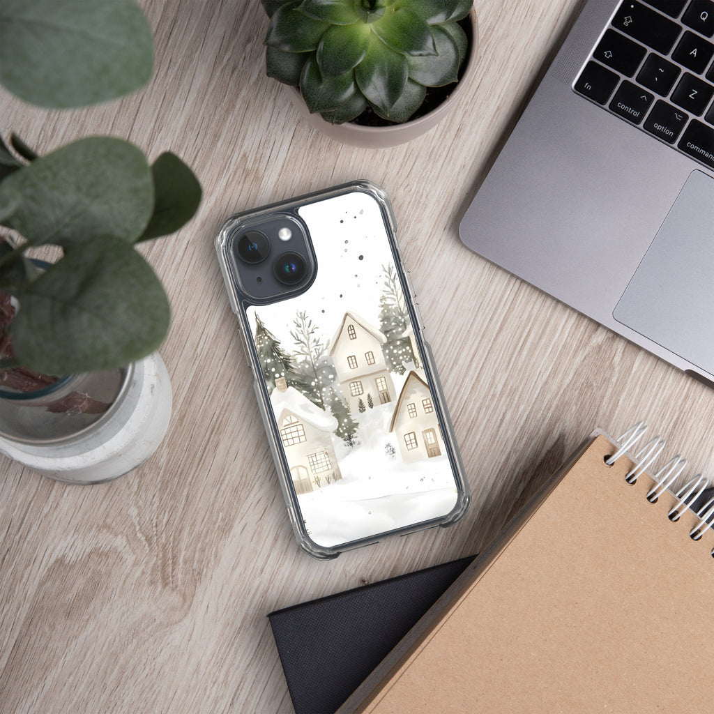 Winter Snow Village Clear Case for iPhone 15