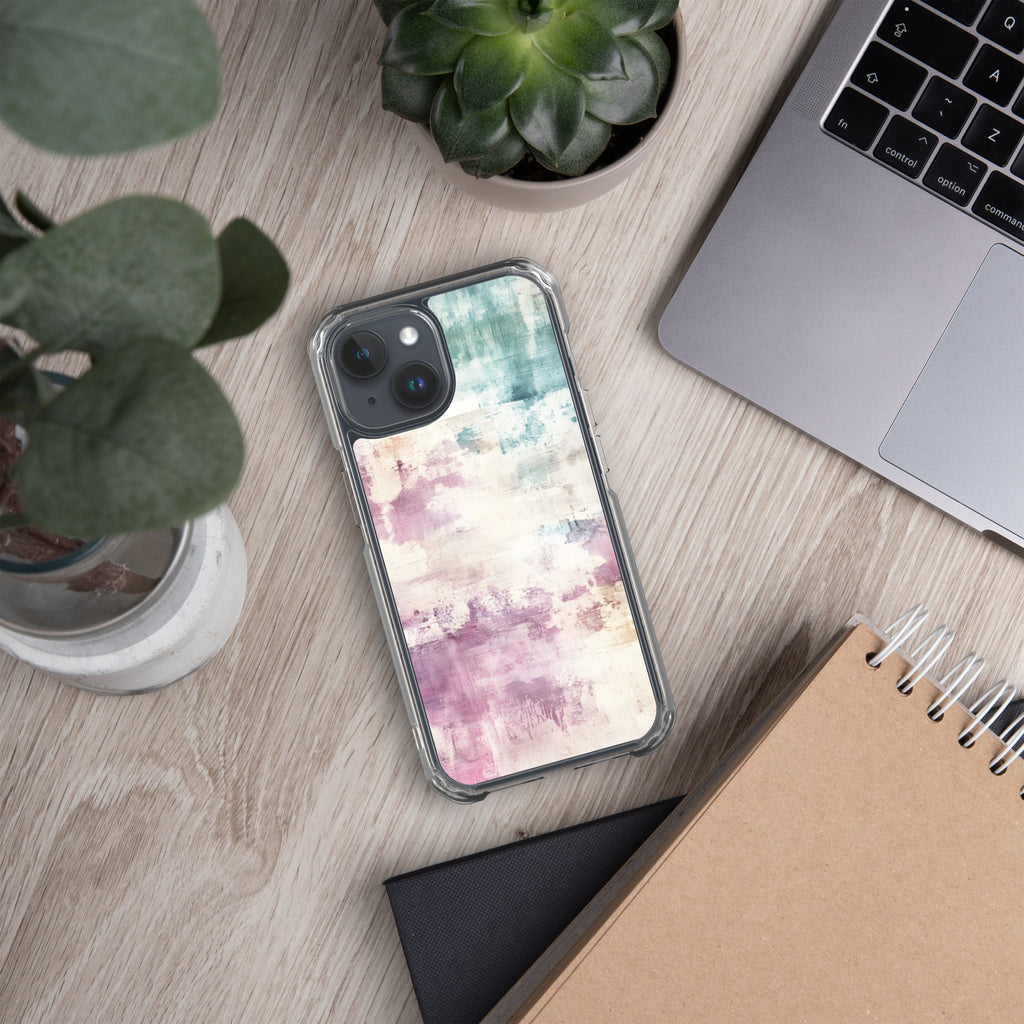 Pastel Abstract Brushstroke Clear Case for iPhone 15 - Artistic Pastel Pattern Protective Cover