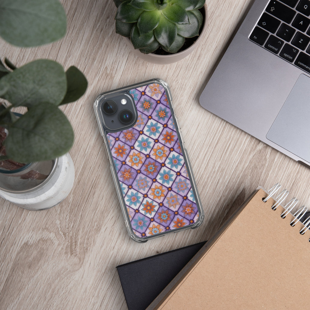 Violet Mosaic Blooms Clear Case for iPhone 15