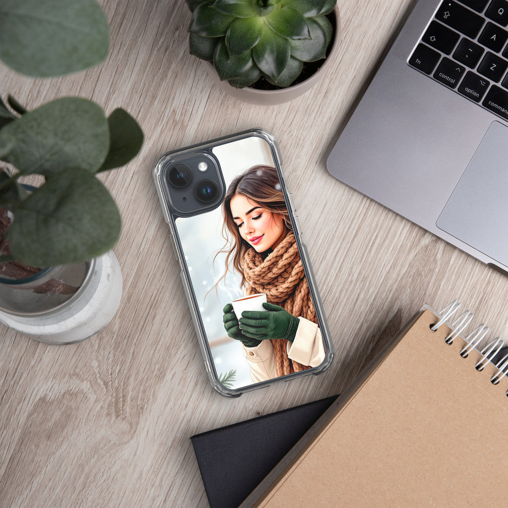 Cozy Winter Moments Clear Case for iPhone 15 - Aesthetic Winter Girl Protective Cover