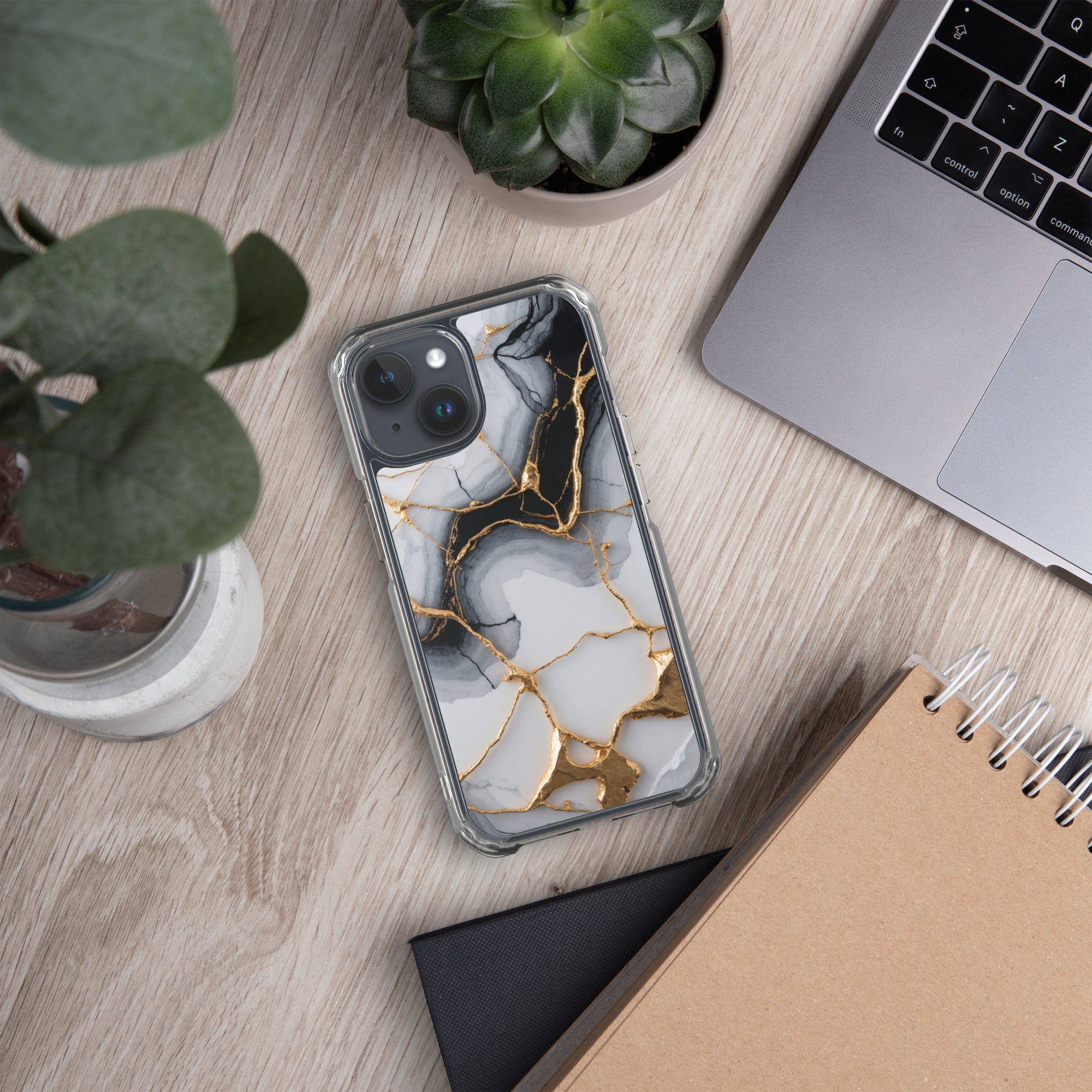 Golden Marble Veins Clear Case for iPhone 15
