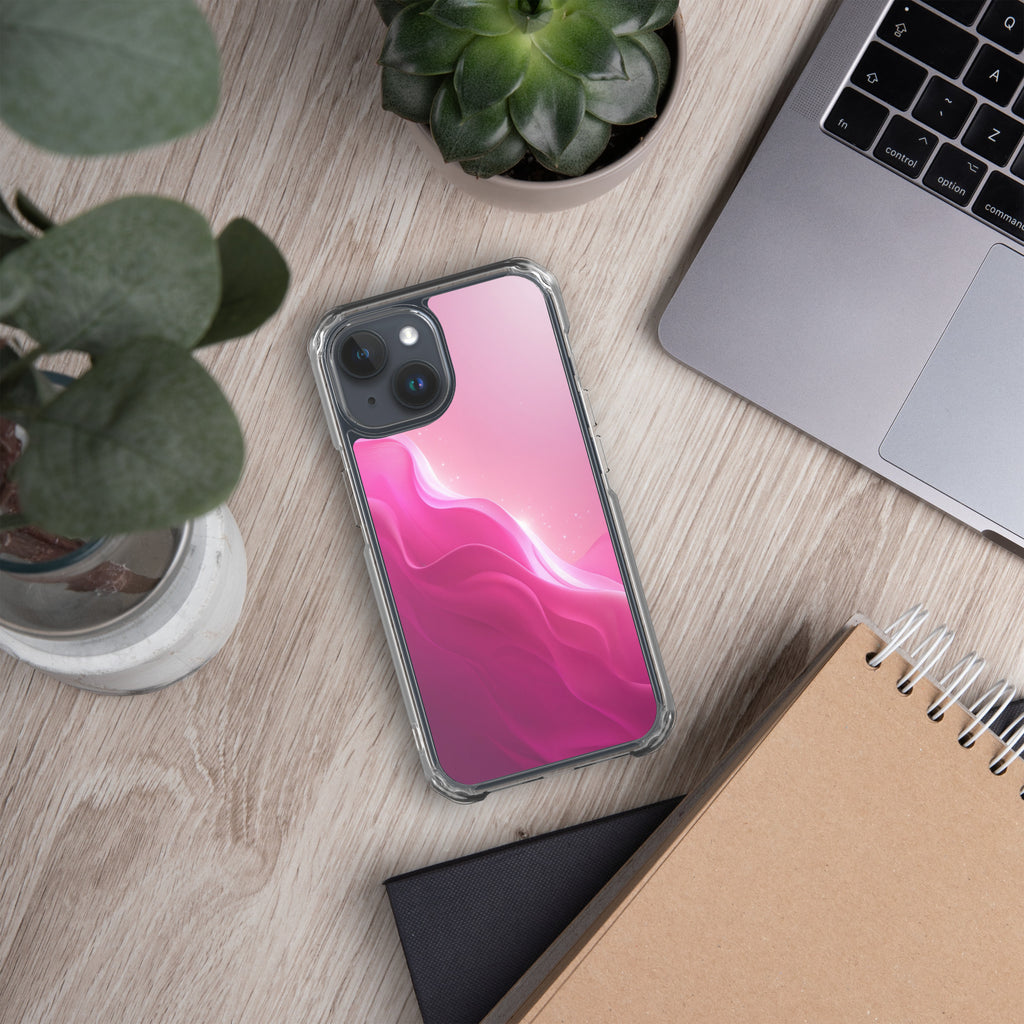 Pink Velvet Waves Dream Clear Case for iPhone 15 - Abstract Pink Gradient Protective Cover
