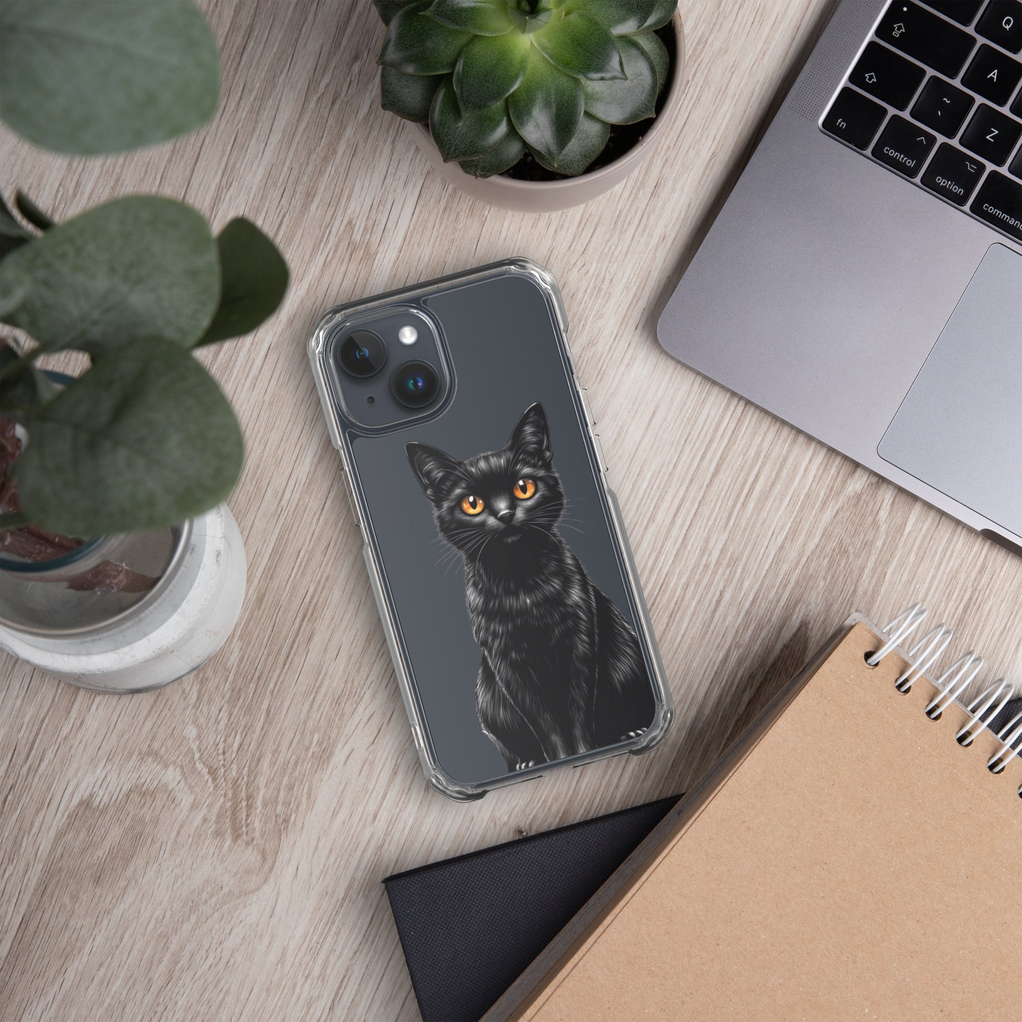 Midnight Black Cat Clear Case for iPhone 15