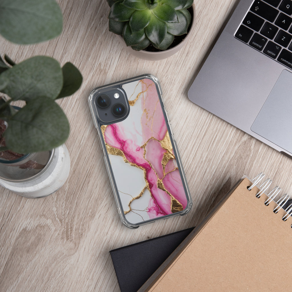 Pink Golden Marble Luxe Clear Case for iPhone 15