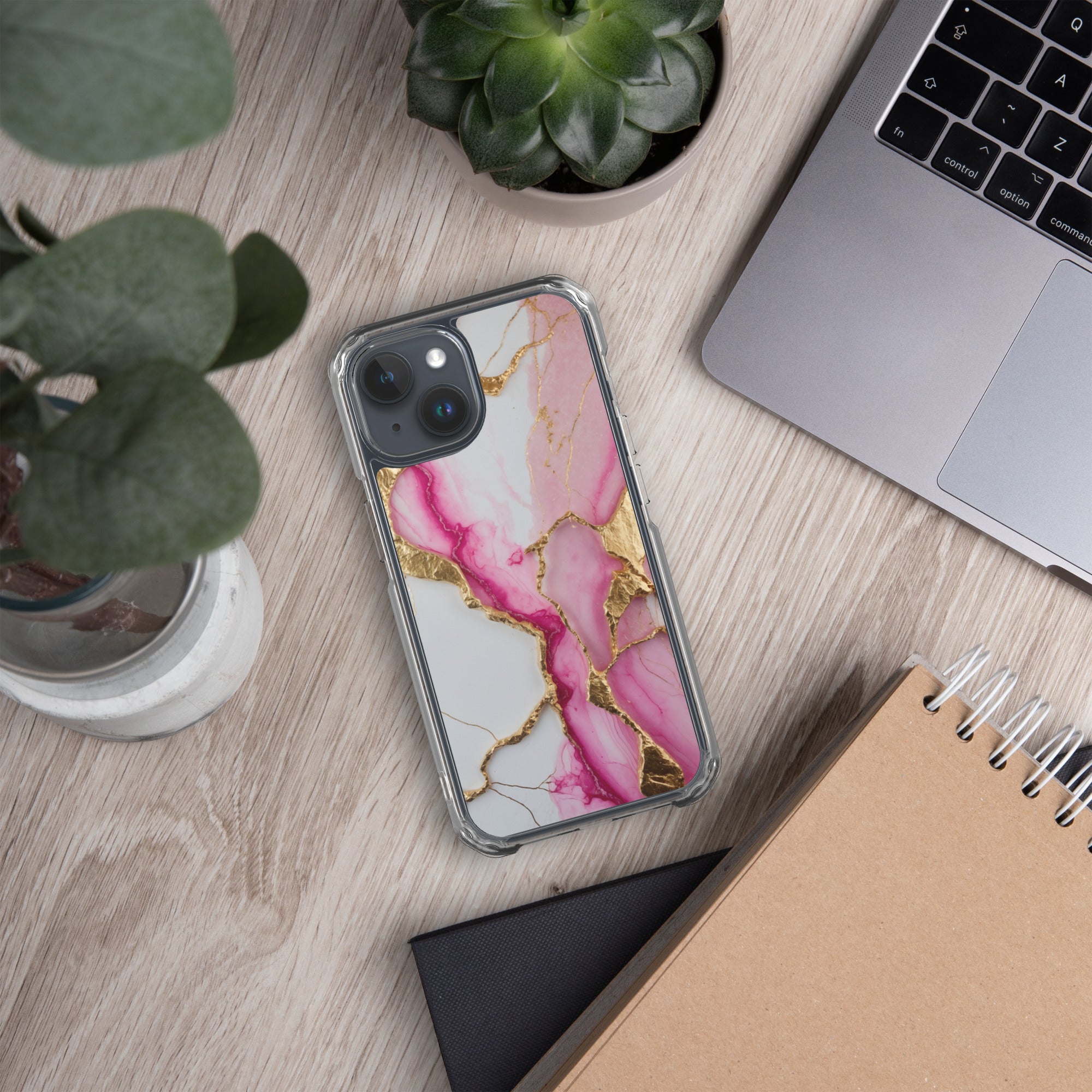 Pink Golden Marble Luxe Clear Case for iPhone 15