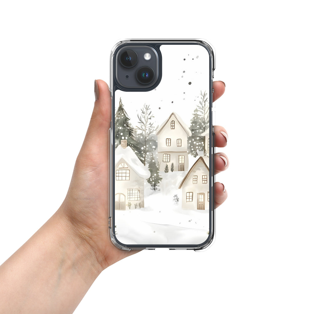 Winter Snow Village Clear Case for iPhone 15 Plus - Durable & Stylish Protective Phone Cover