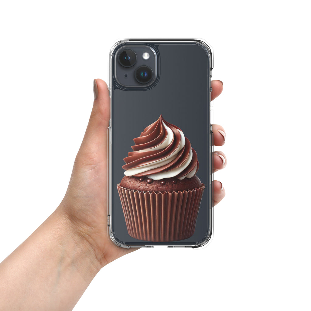 Chocolate Vanilla Swirl Cupcake Clear Case for iPhone 15 Plus - Dessert Aesthetic Protective Cover