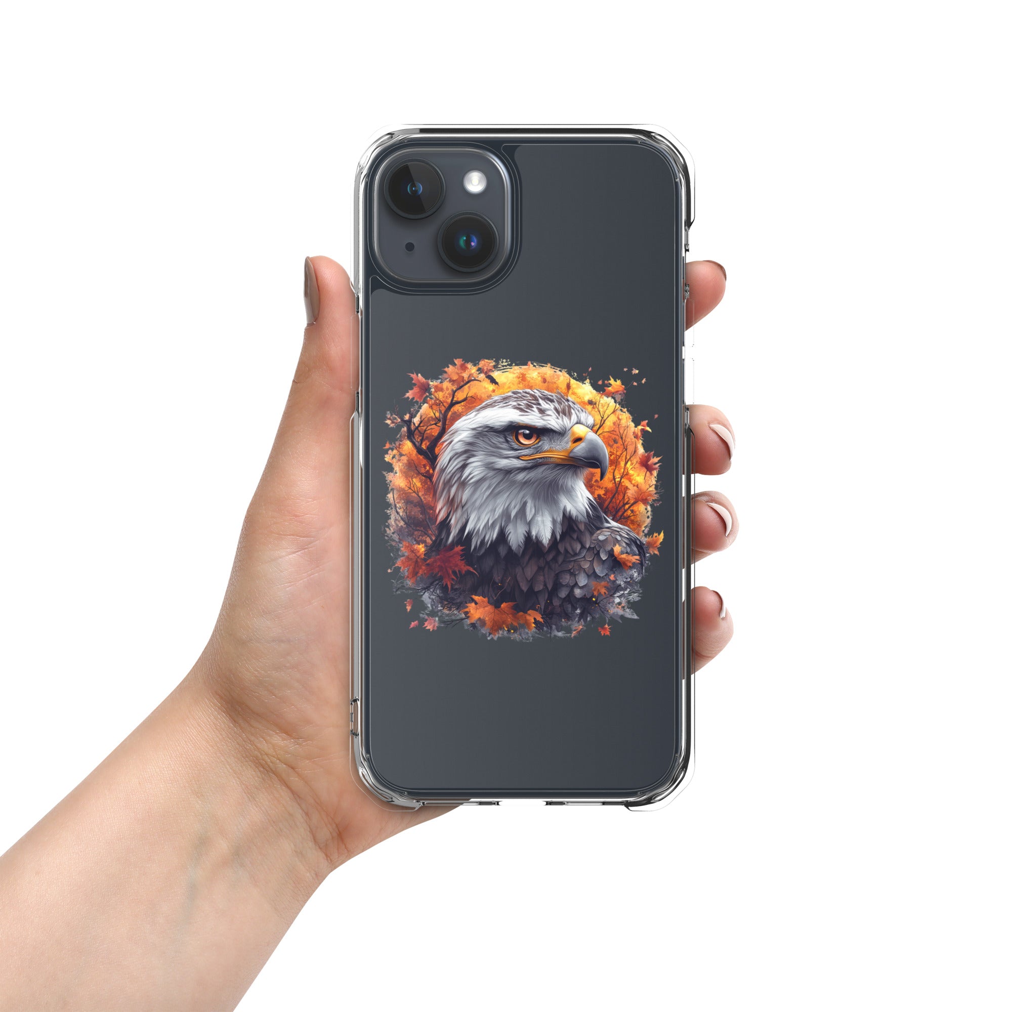 Autumn Eagle Spirit Clear Case for iPhone 15 Plus - Bald Eagle Fall Aesthetic Protective Cover