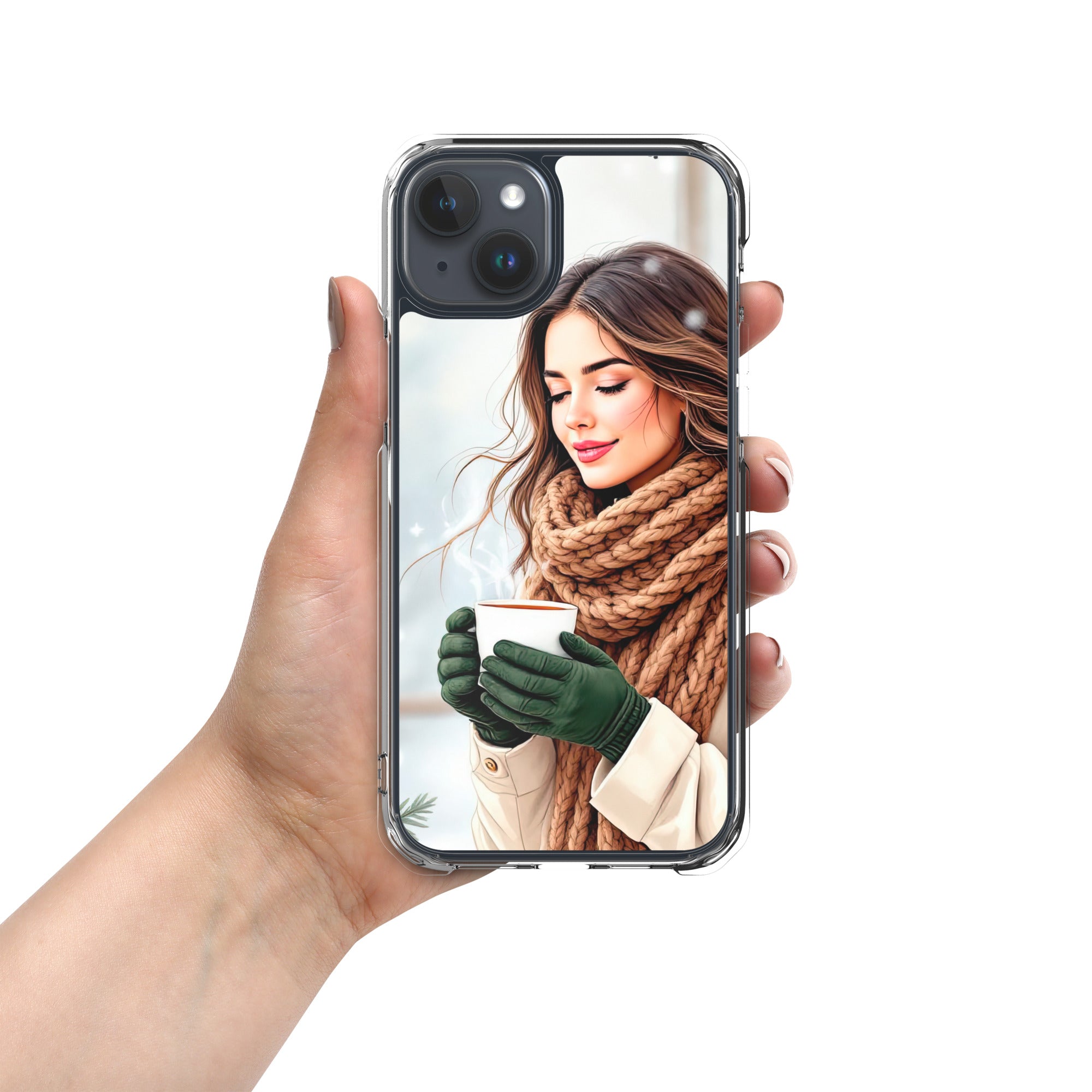 Cozy Winter Moments Clear Case for iPhone 15 Plus - Aesthetic Winter Girl Protective Cover