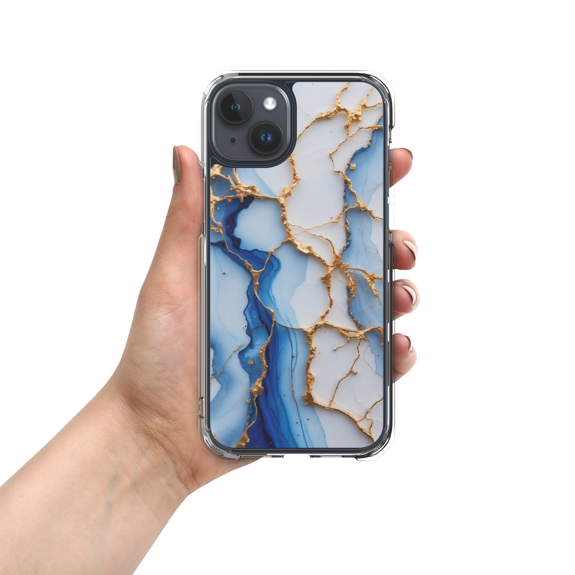 Royal Blue Marble Luxe Clear Case for iPhone 15 Plus