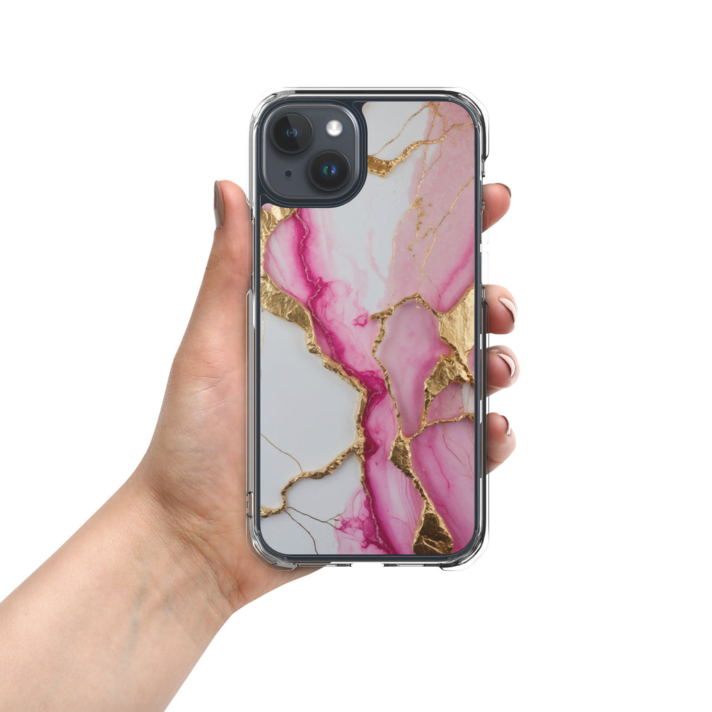 Pink Golden Marble Luxe Clear Case for iPhone 15 Plus