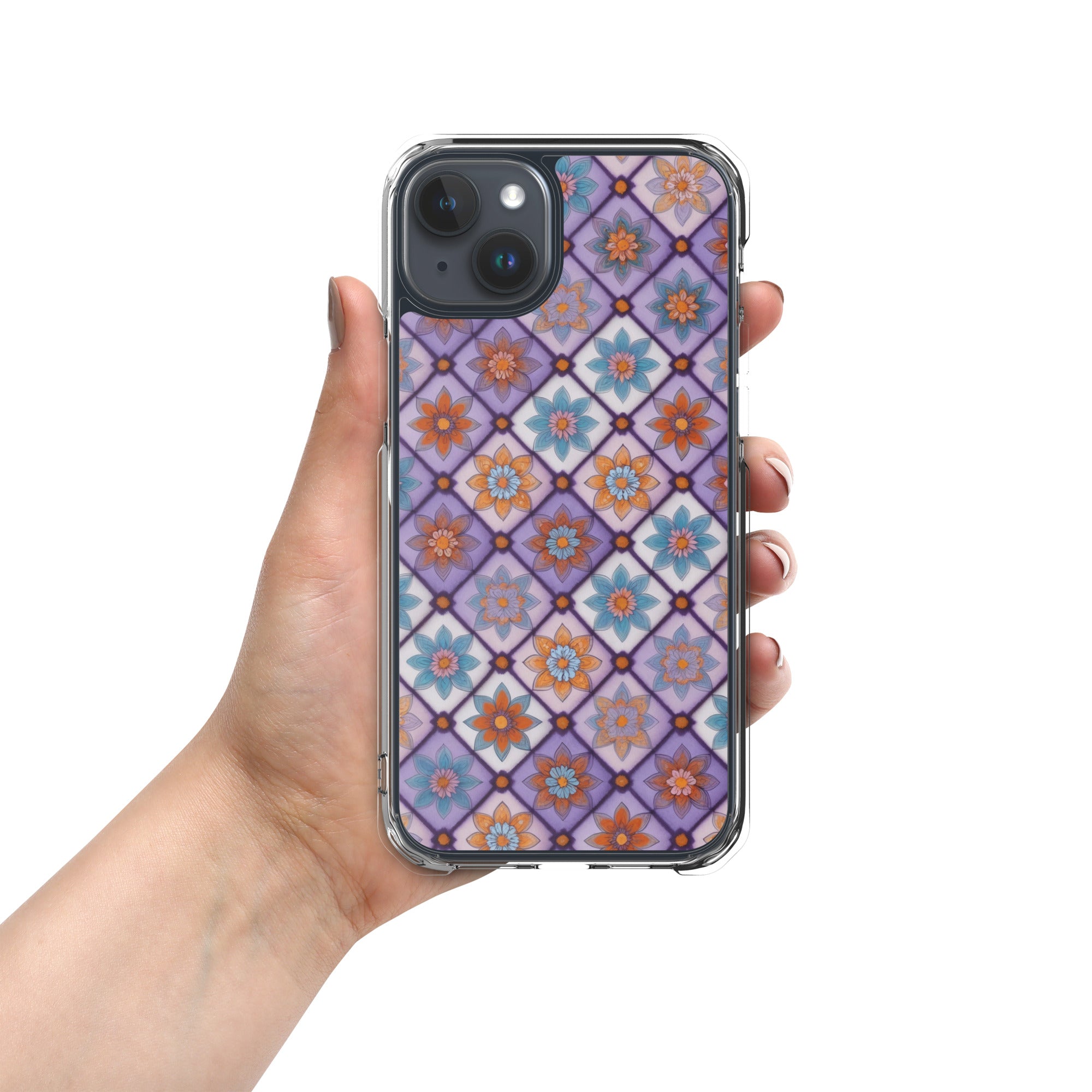 Violet Mosaic Blooms Clear Case for iPhone 15 Plus