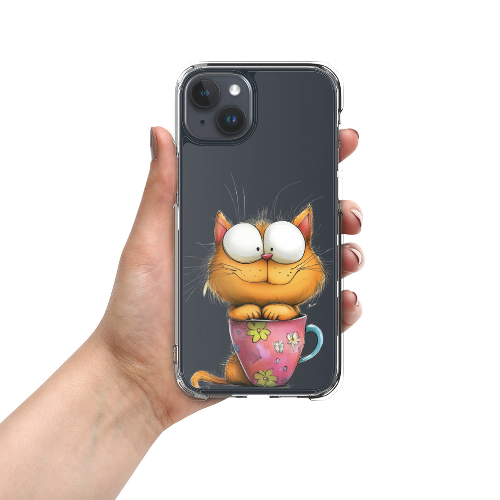 Goofy Cat in Cup Clear Case for iPhone 15 Plus