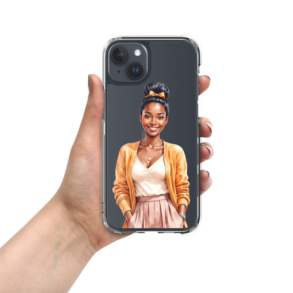 Golden Autumn Glow Girl Clear Case for iPhone 15 Plus - Fashion Illustration Protective Cover