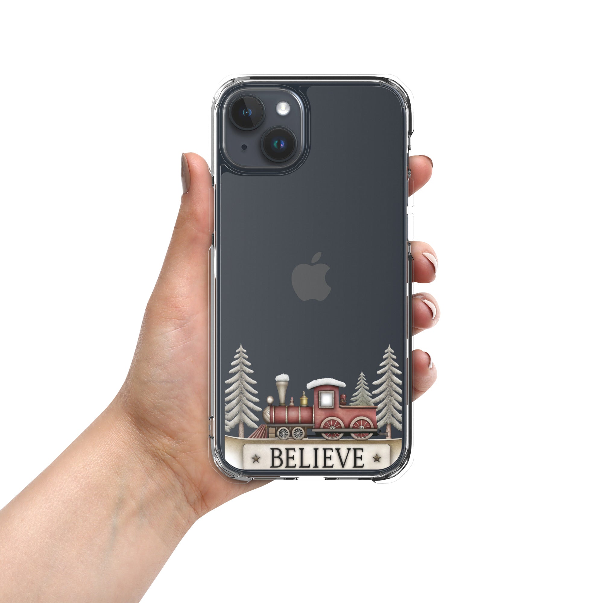 Christmas Believe Train Clear Case for iPhone 15 Plus