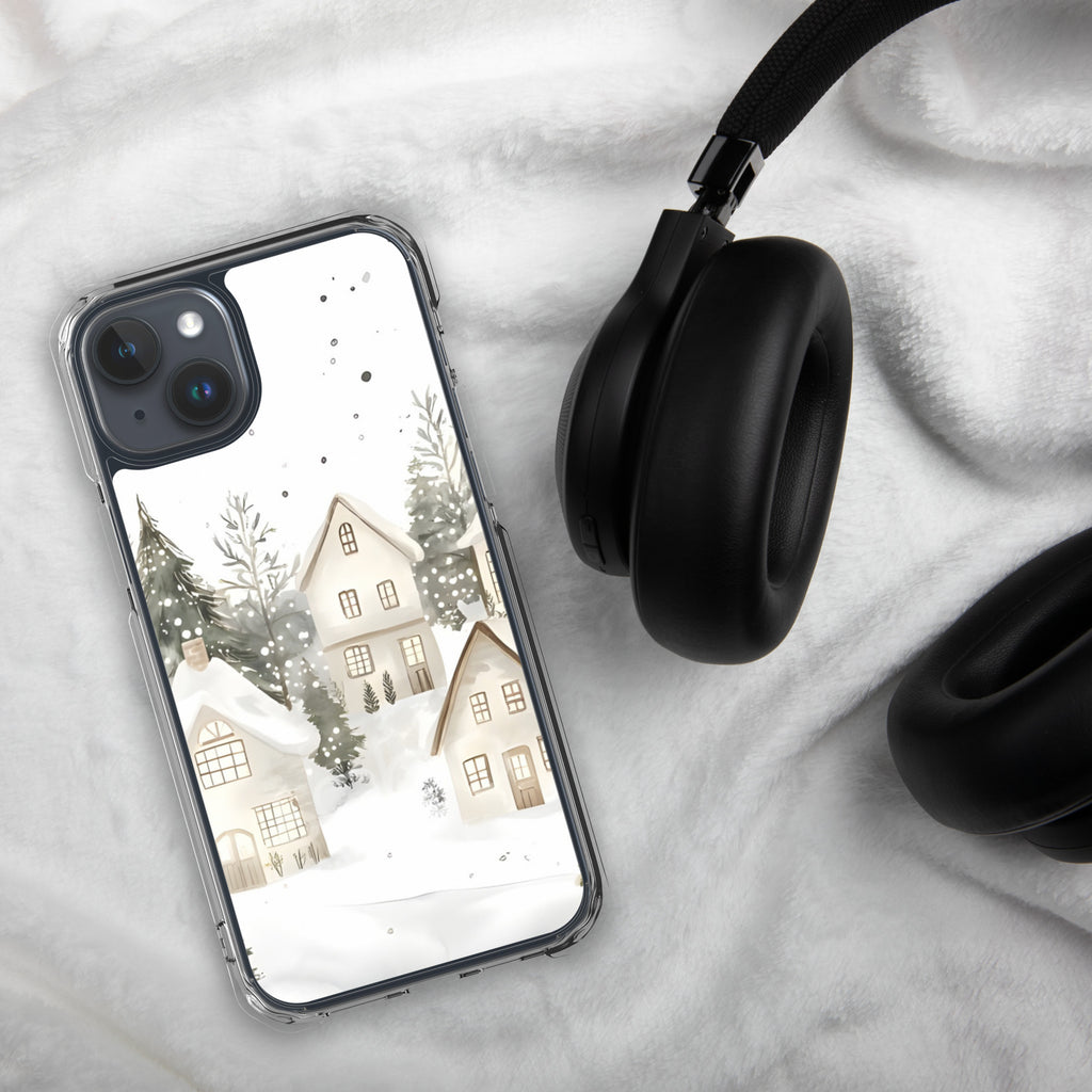 Winter Snow Village Clear Case for iPhone 15 Plus - Durable & Stylish Protective Phone Cover