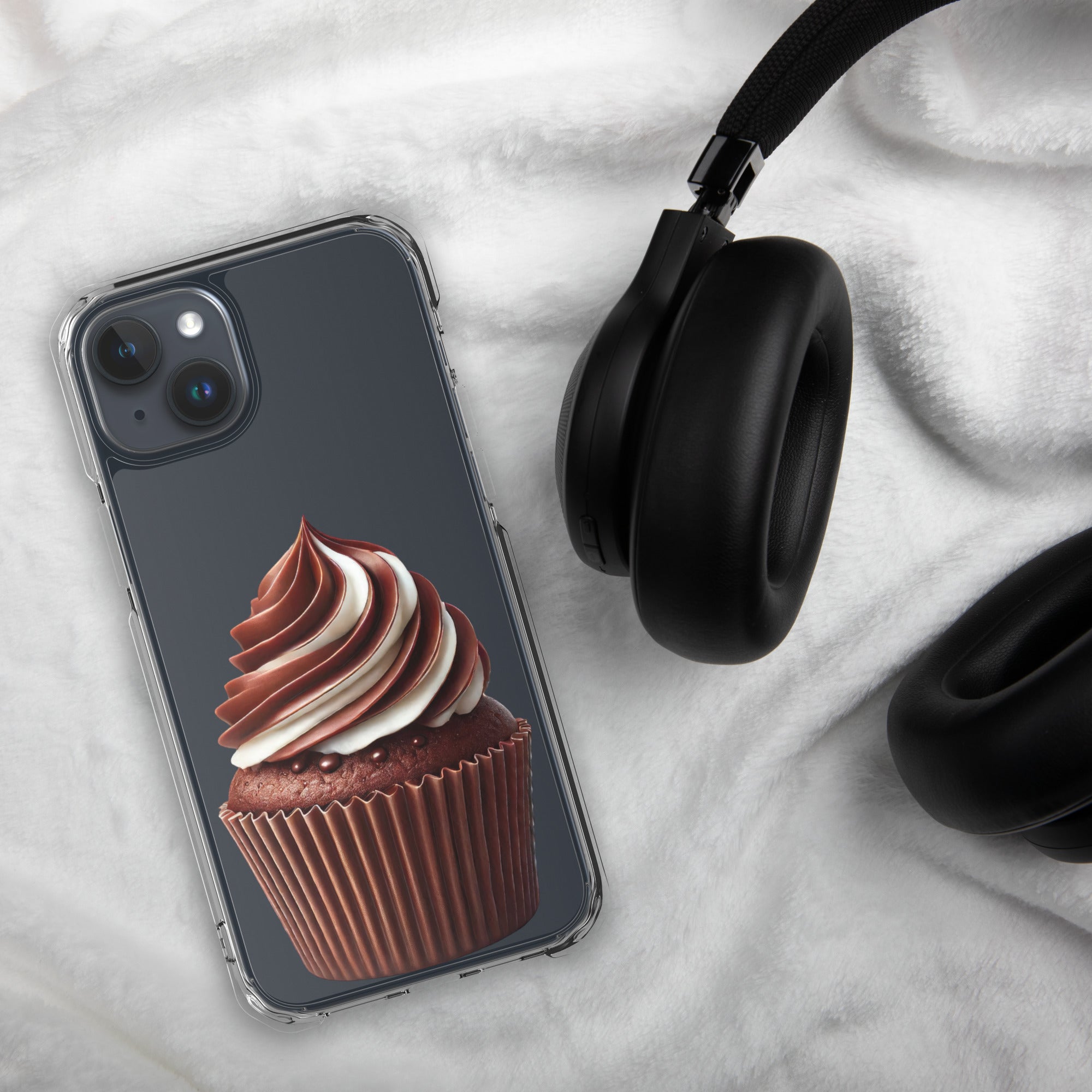 Chocolate Vanilla Swirl Cupcake Clear Case for iPhone 15 Plus - Dessert Aesthetic Protective Cover