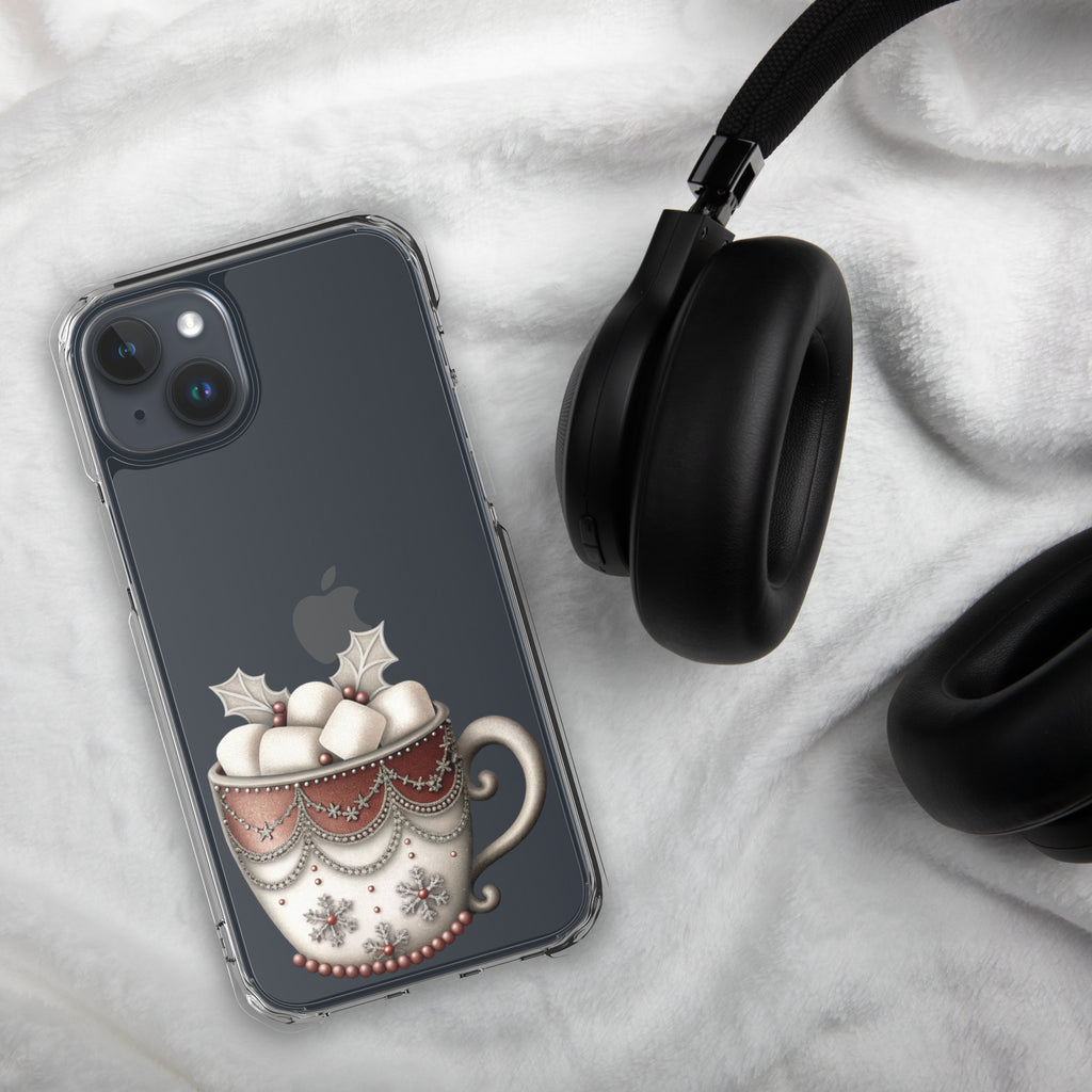 Holiday Cocoa Mug Clear Case for iPhone 15 Plus - Christmas Cozy Aesthetic Protective Cover