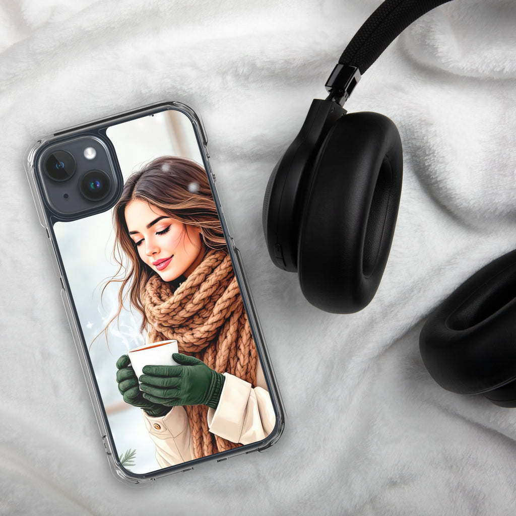 Cozy Winter Moments Clear Case for iPhone 15 Plus - Aesthetic Winter Girl Protective Cover
