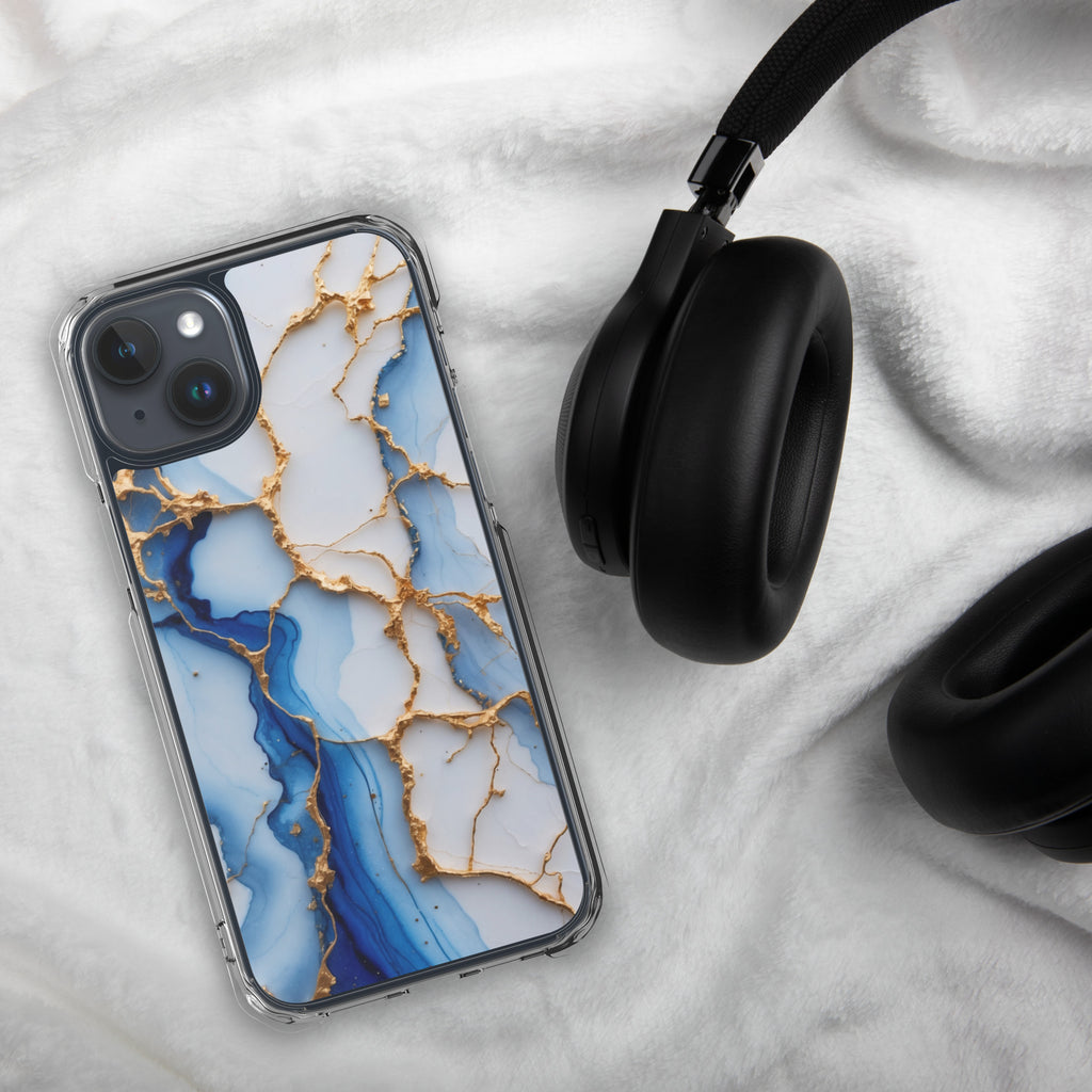 Royal Blue Marble Luxe Clear Case for iPhone 15 Plus