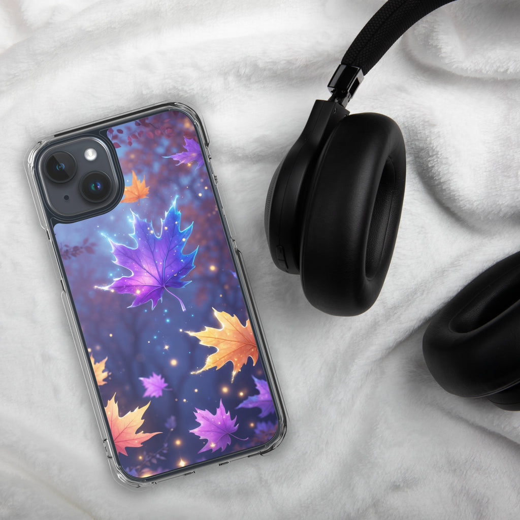 Enchanted Autumn Leaves Clear Case for iPhone 15 Plus - Fantasy Fall Maple Leaf Protective Cover