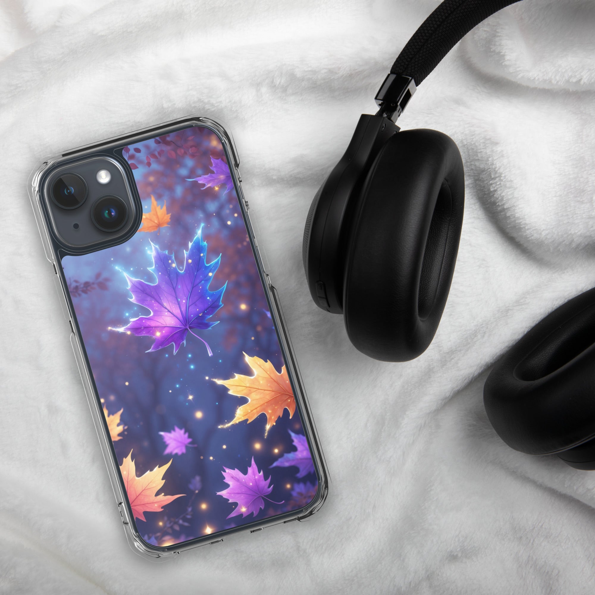 Enchanted Autumn Leaves Clear Case for iPhone 15 Plus - Fantasy Fall Maple Leaf Protective Cover