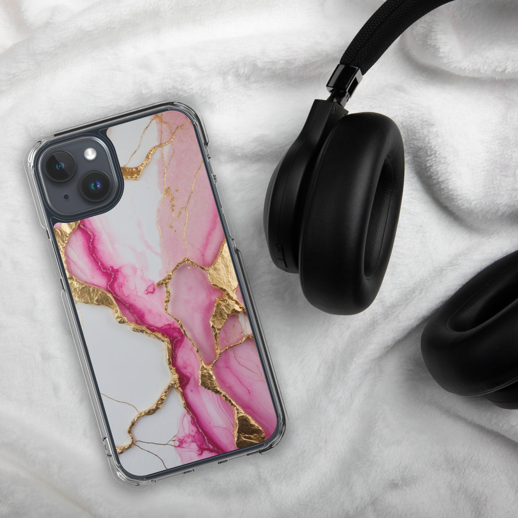 Pink Golden Marble Luxe Clear Case for iPhone 15 Plus