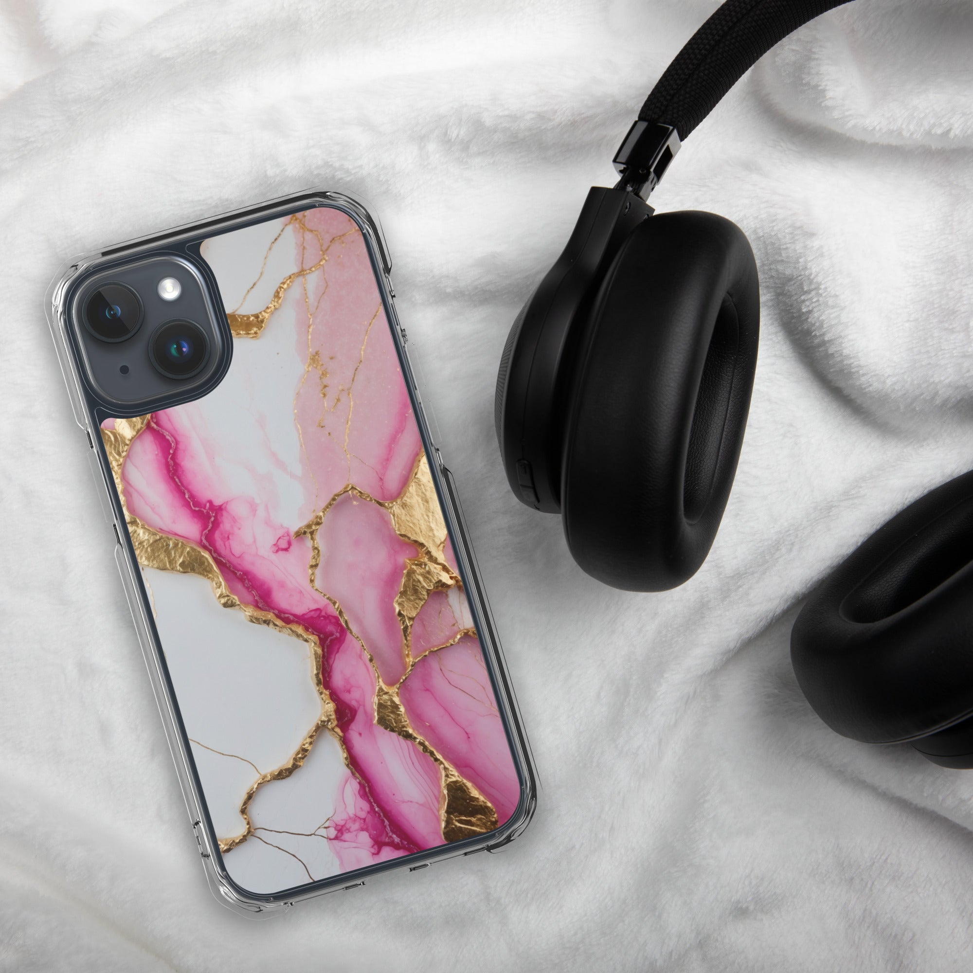 Pink Golden Marble Luxe Clear Case for iPhone 15 Plus