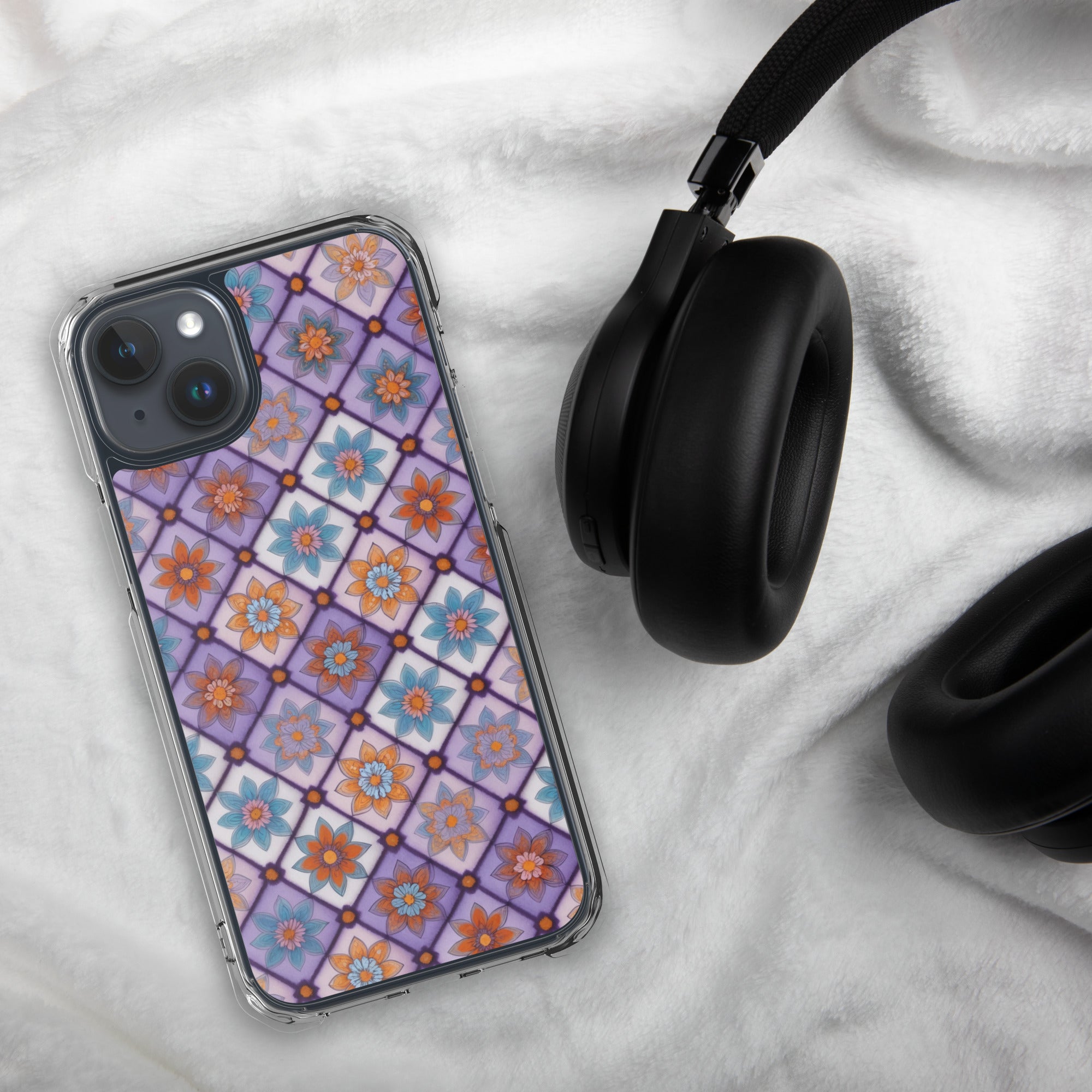 Violet Mosaic Blooms Clear Case for iPhone 15 Plus