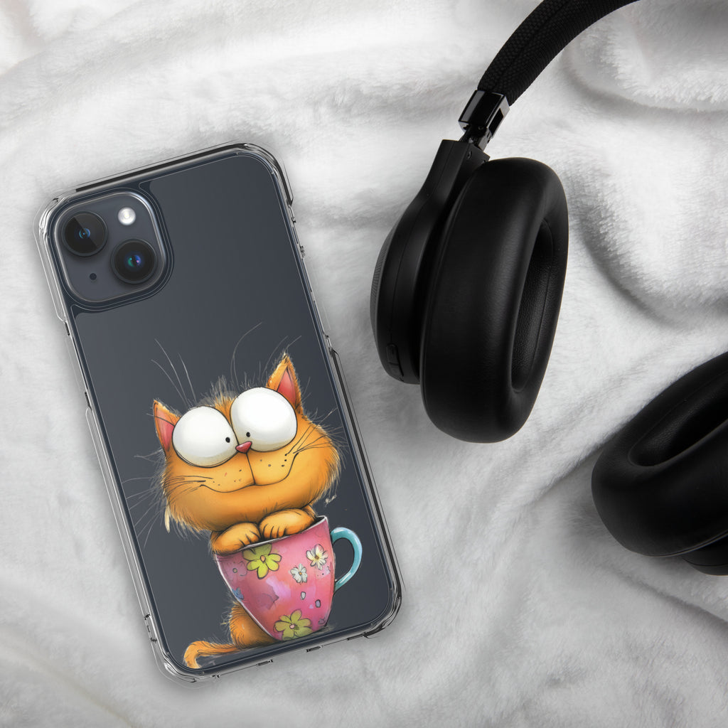 Goofy Cat in Cup Clear Case for iPhone 15 Plus