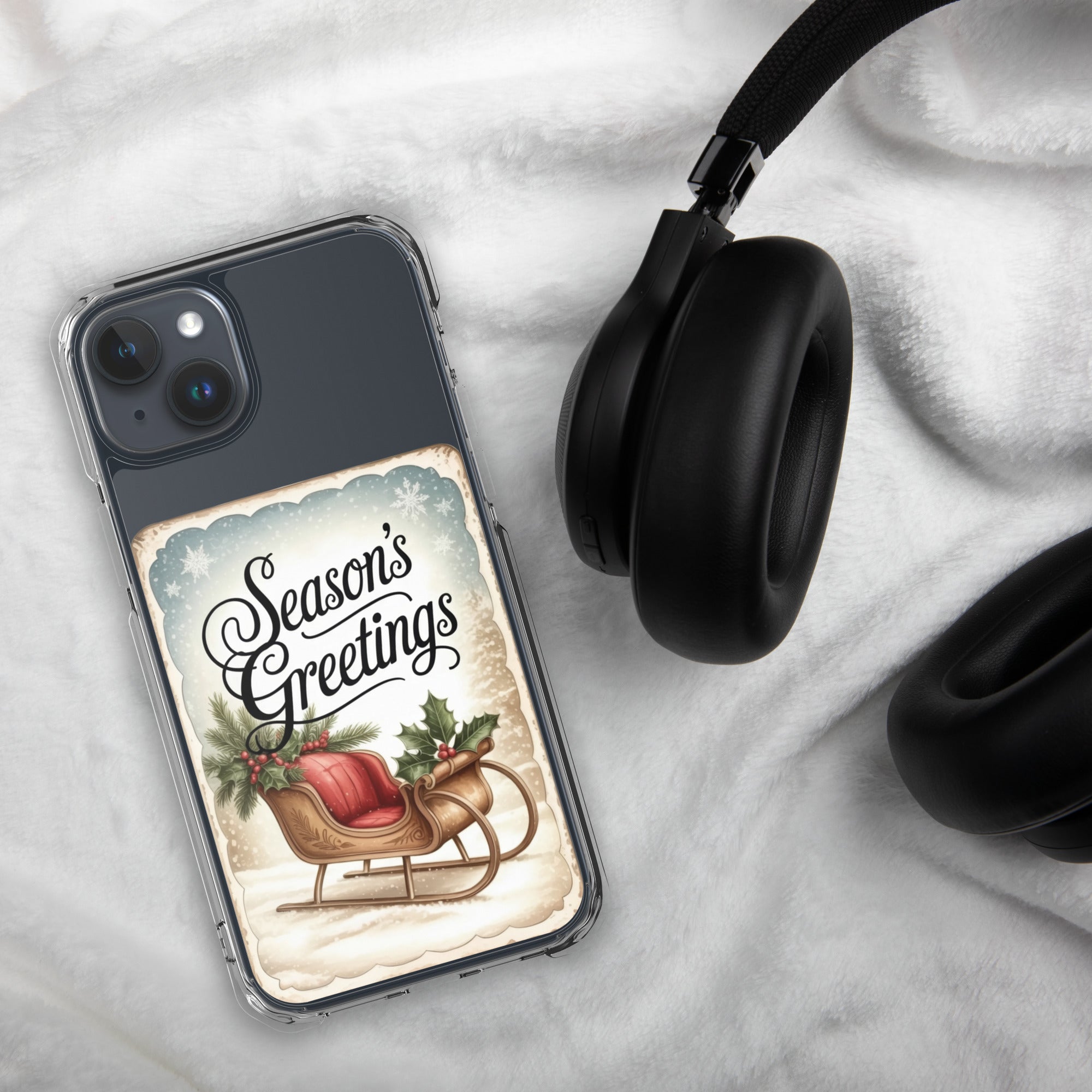 Season’s Greetings Vintage Holiday Clear Case for iPhone 15 Plus