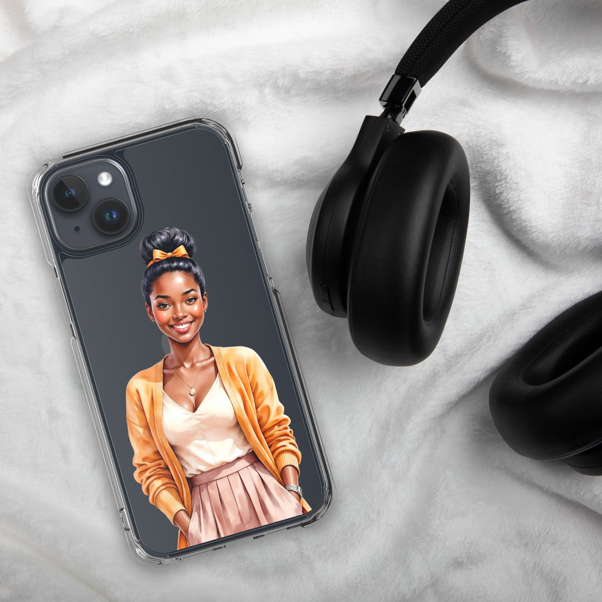 Golden Autumn Glow Girl Clear Case for iPhone 15 Plus - Fashion Illustration Protective Cover