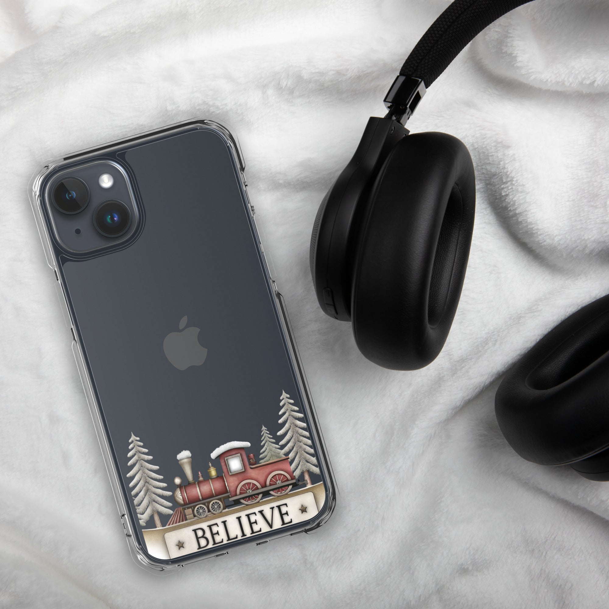 Christmas Believe Train Clear Case for iPhone 15 Plus