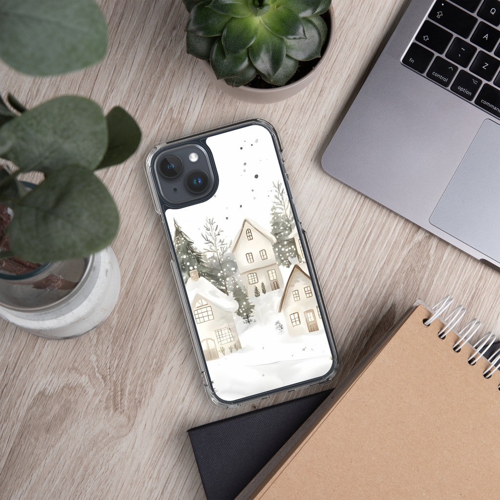 Winter Snow Village Clear Case for iPhone 15 Plus - Durable & Stylish Protective Phone Cover