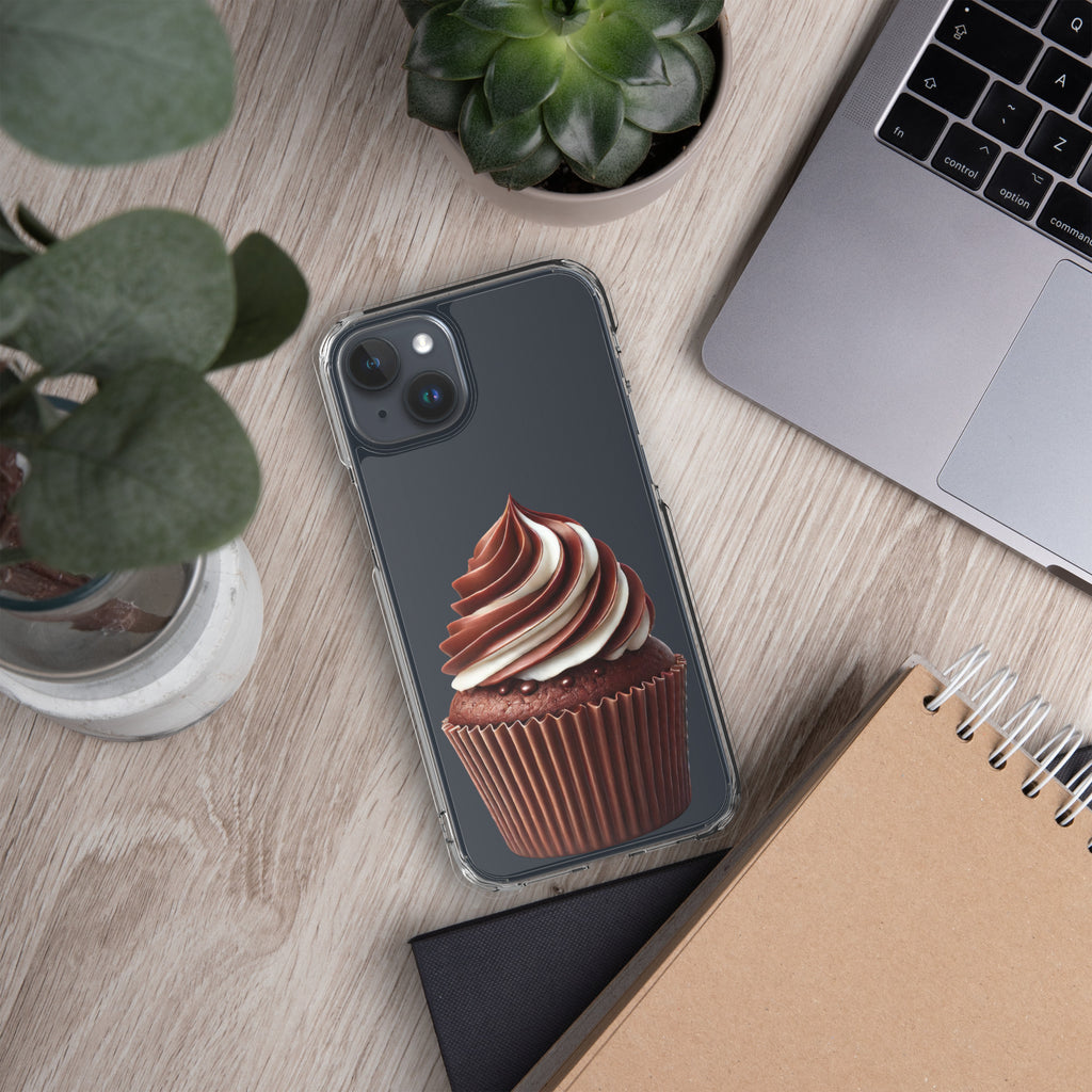 Chocolate Vanilla Swirl Cupcake Clear Case for iPhone 15 Plus - Dessert Aesthetic Protective Cover