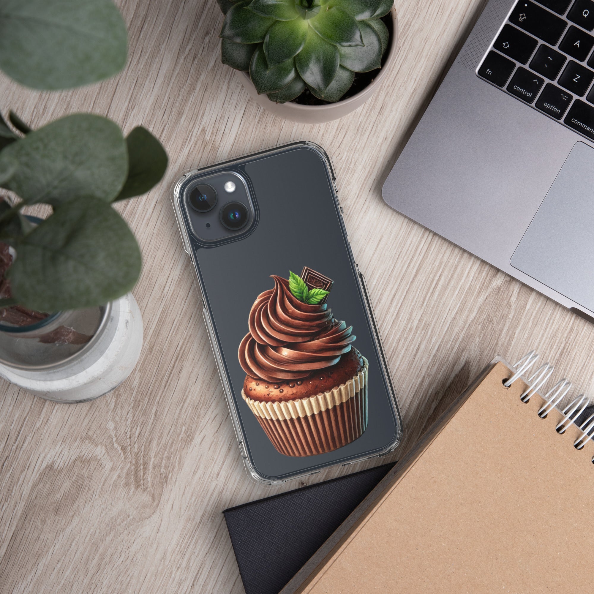 Chocolate Cupcake Clear Case for iPhone 15 Plus - Sweet Dessert Protective Phone Cover