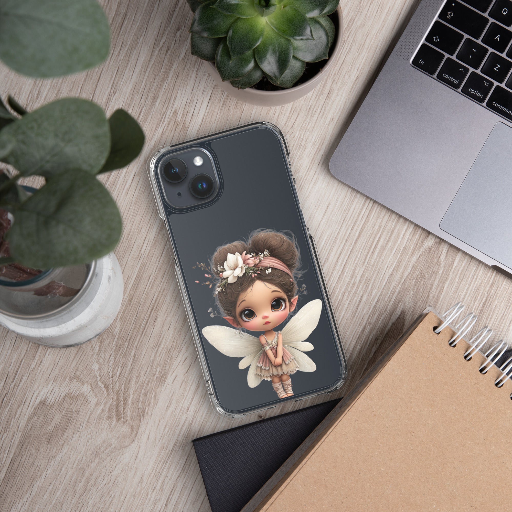 Fairy Blossom Clear Case for iPhone 15 Plus - Cute Fantasy Fairy Protective Phone Cover