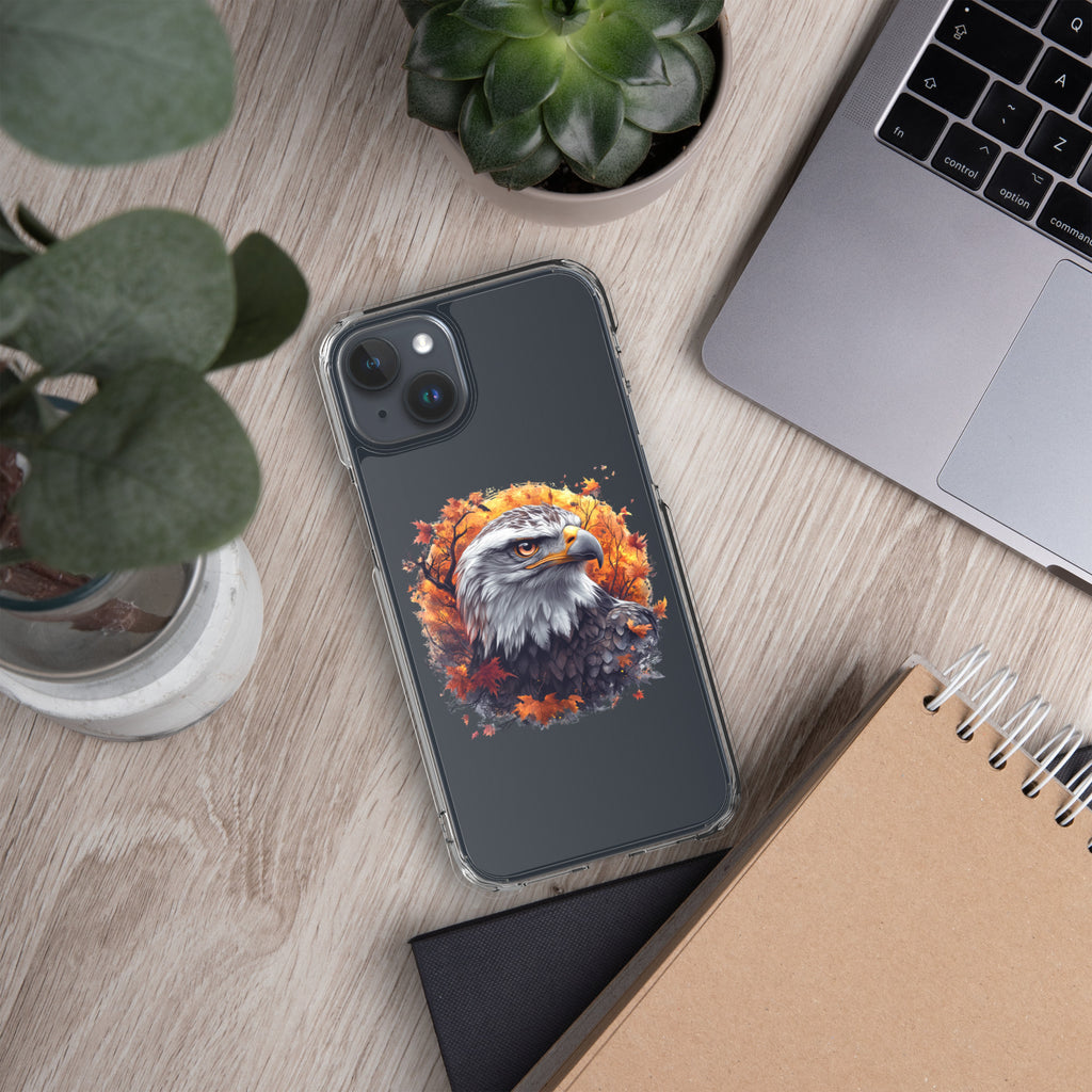 Autumn Eagle Spirit Clear Case for iPhone 15 Plus - Bald Eagle Fall Aesthetic Protective Cover
