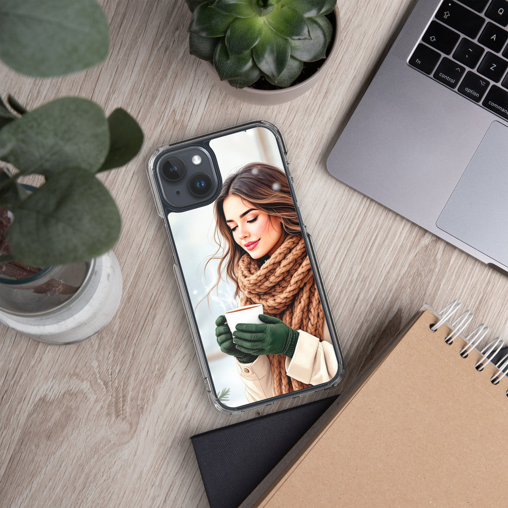 Cozy Winter Moments Clear Case for iPhone 15 Plus - Aesthetic Winter Girl Protective Cover