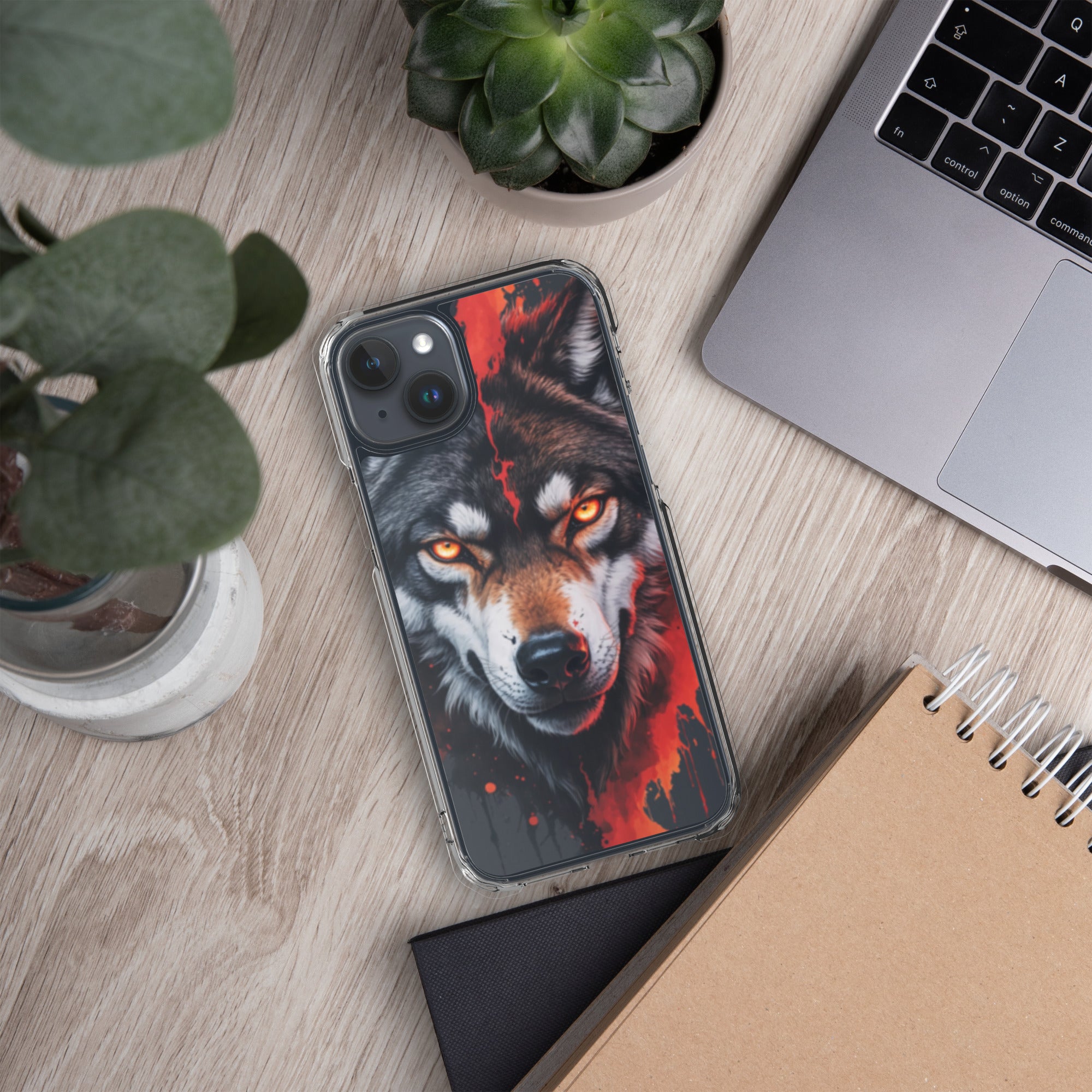 Dual Flame Wolf Clear Case for iPhone 15 Plus