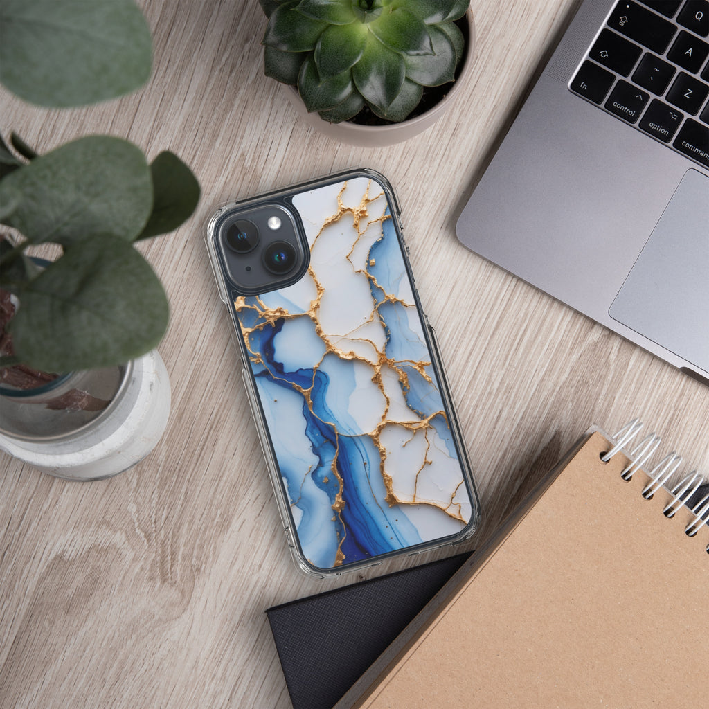 Royal Blue Marble Luxe Clear Case for iPhone 15 Plus