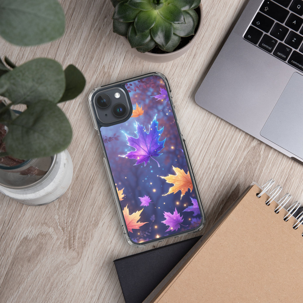 Enchanted Autumn Leaves Clear Case for iPhone 15 Plus - Fantasy Fall Maple Leaf Protective Cover